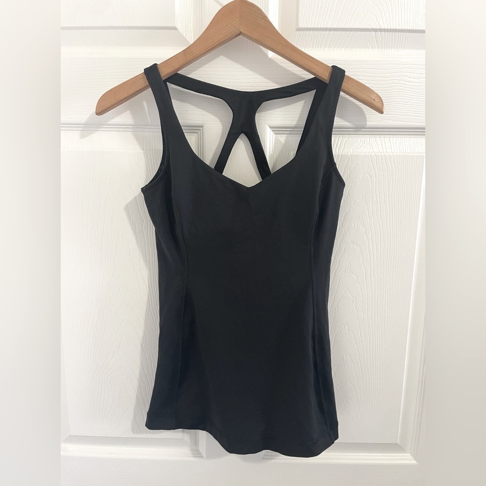 EUC Lululemon Black Strappy Back Tank with Shelf Bra.